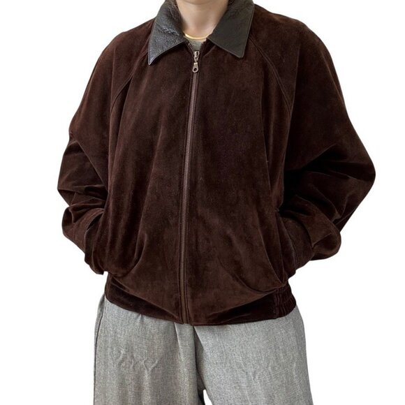 Vintage Cypress Grove Unisex Brown Suede Leather Oversized Bomber Jacket Sz L - Picture 4 of 10